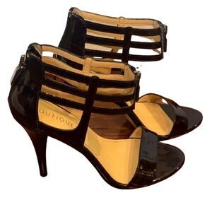Boutique 9 brown patent leather caged ankle heel 6